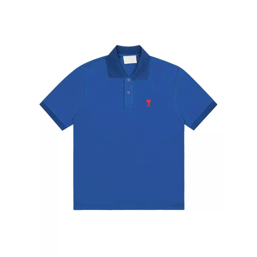 Heart Logo Embroidered Polo T-Shirt Bright Blue-Small Embroidery / S Apparel and Accessories