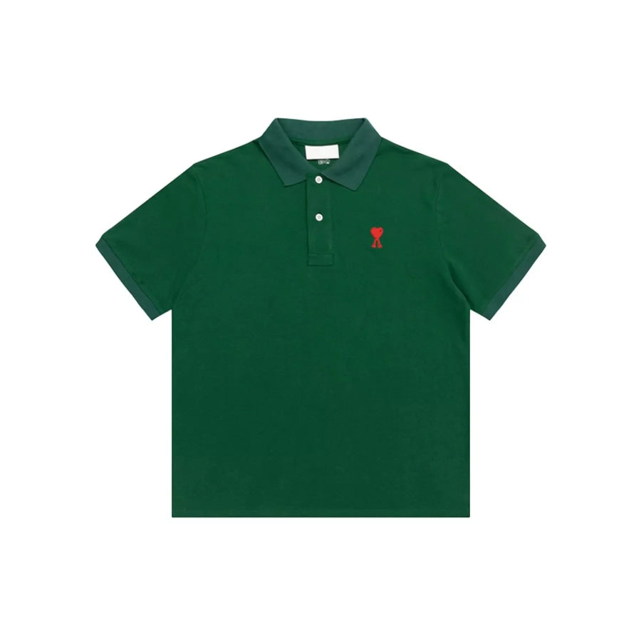 Heart Logo Embroidered Polo T-Shirt Dark Green-Small Embroidery / S Apparel and Accessories