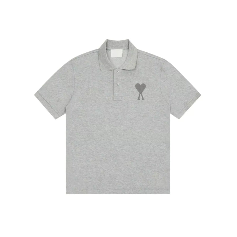 Heart Logo Embroidered Polo T-Shirt Gray-Large Embroidery / S Apparel and Accessories