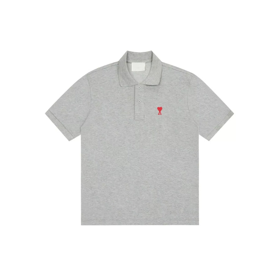 Heart Logo Embroidered Polo T-Shirt Gray-Small Embroidery / S Apparel and Accessories