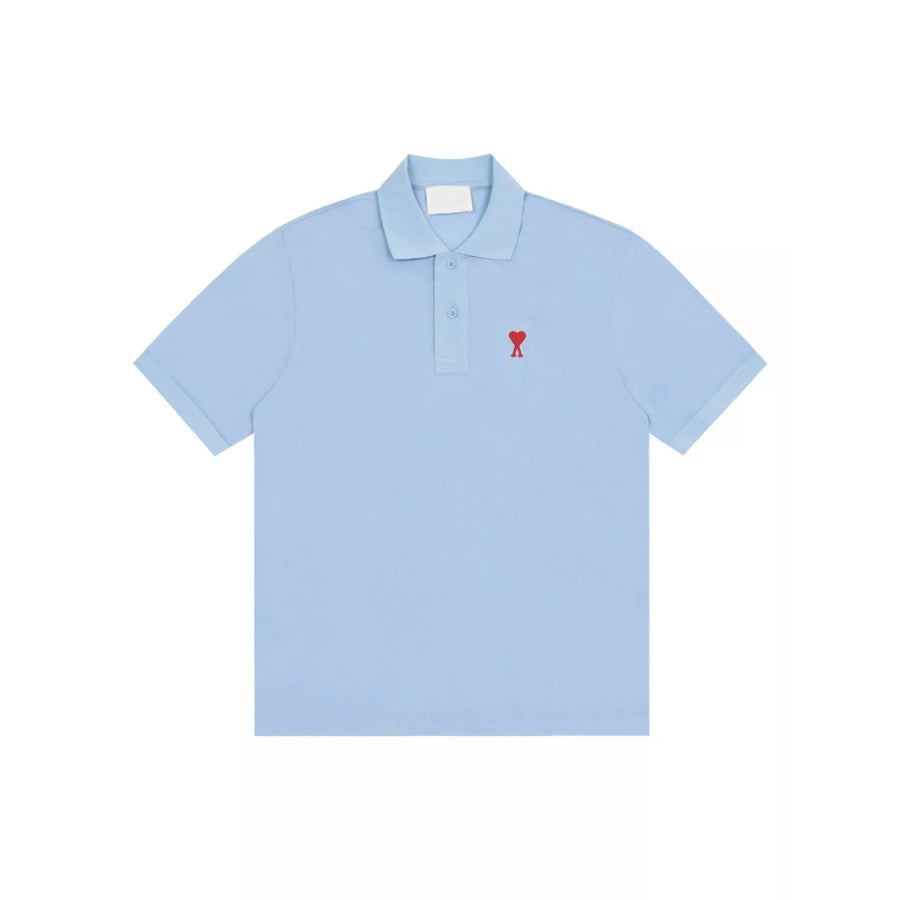Heart Logo Embroidered Polo T-Shirt Light Blue-Small Embroidery / S Apparel and Accessories