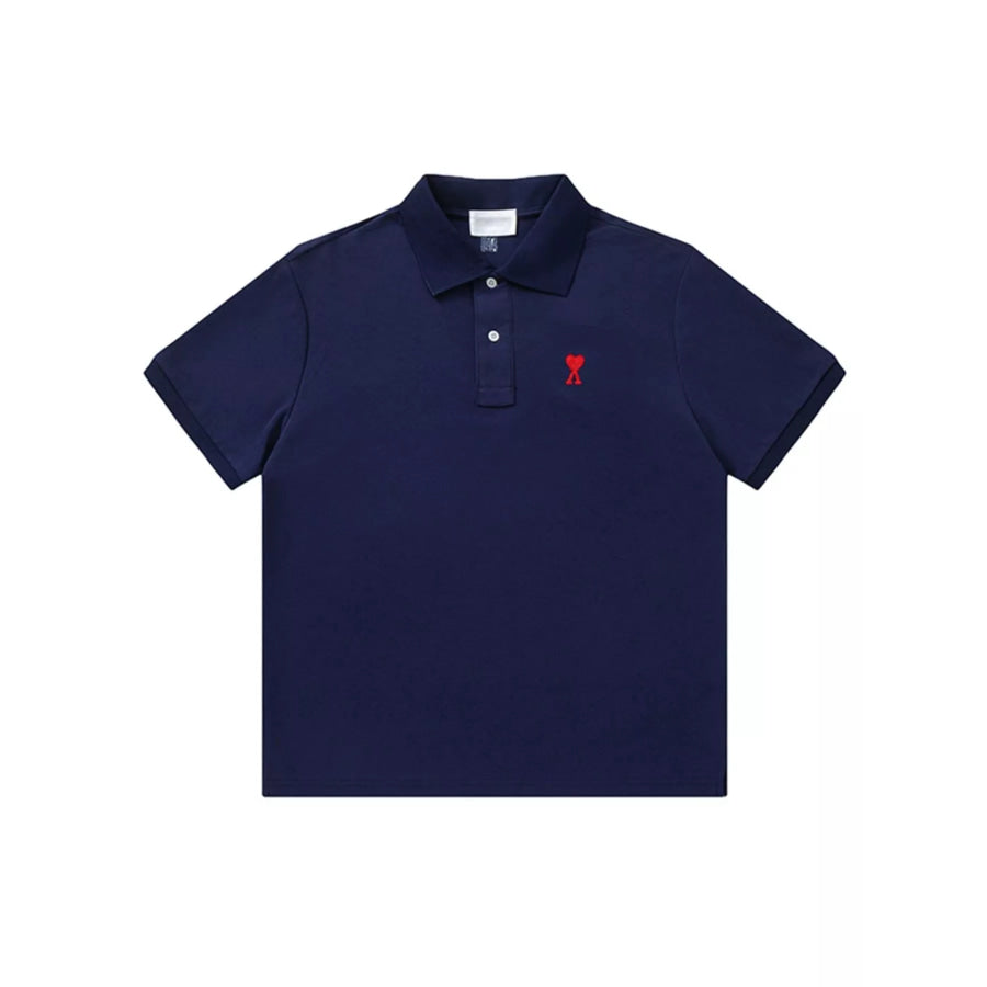 Heart Logo Embroidered Polo T-Shirt Navy-Small Embroidery / S Apparel and Accessories