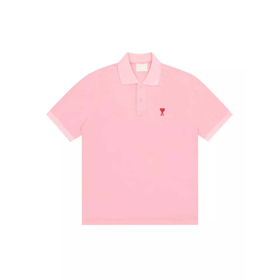 Heart Logo Embroidered Polo T-Shirt Pink-Small Embroidery / S Apparel and Accessories