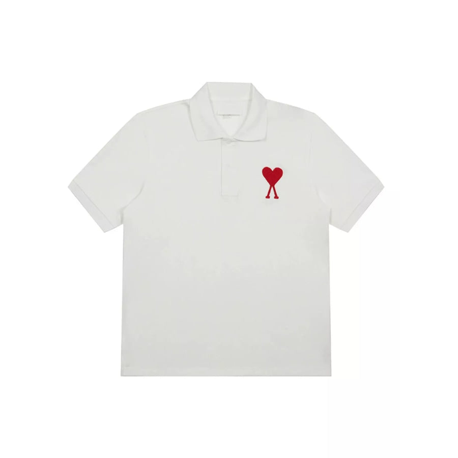Heart Logo Embroidered Polo T-Shirt White-Large Red Embroidery / S Apparel and Accessories