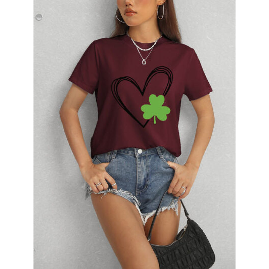 Heart Lucky Clover Short Sleeve T - Shirt Apparel and Accessories