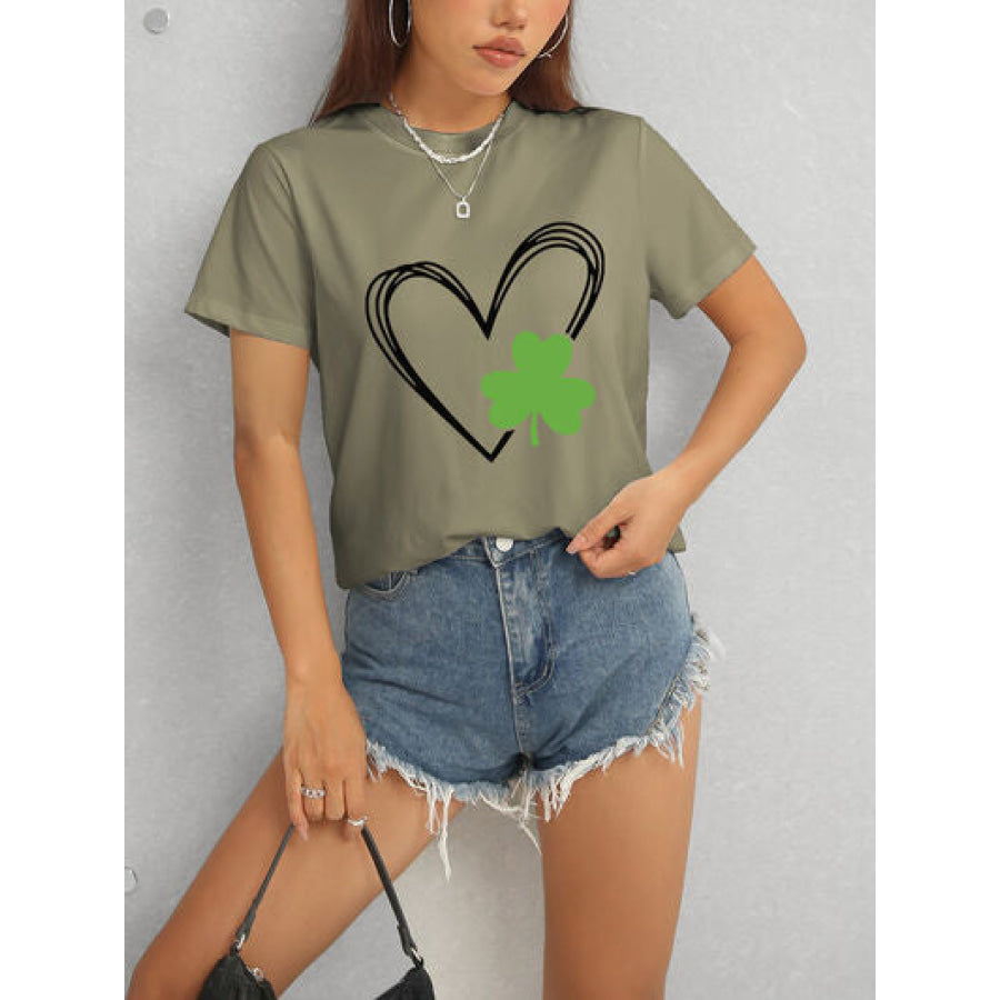 Heart Lucky Clover Short Sleeve T - Shirt Apparel and Accessories