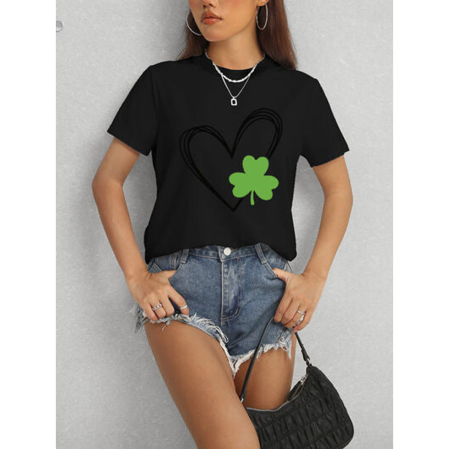 Heart Lucky Clover Short Sleeve T - Shirt Apparel and Accessories