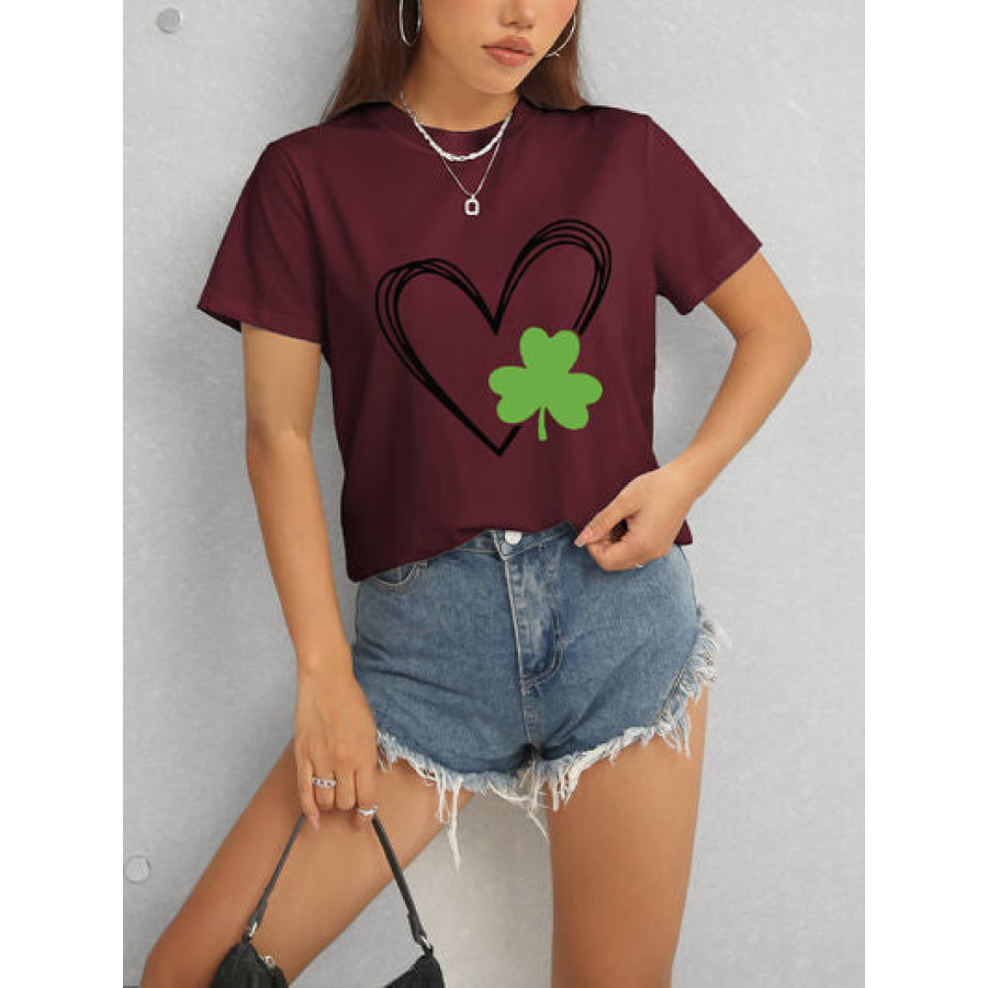 Heart Lucky Clover Short Sleeve T - Shirt Apparel and Accessories