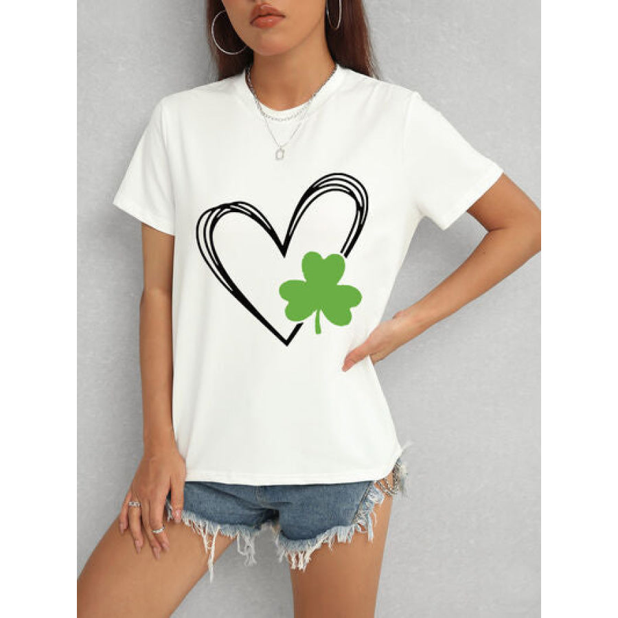 Heart Lucky Clover Short Sleeve T - Shirt White / S Apparel and Accessories