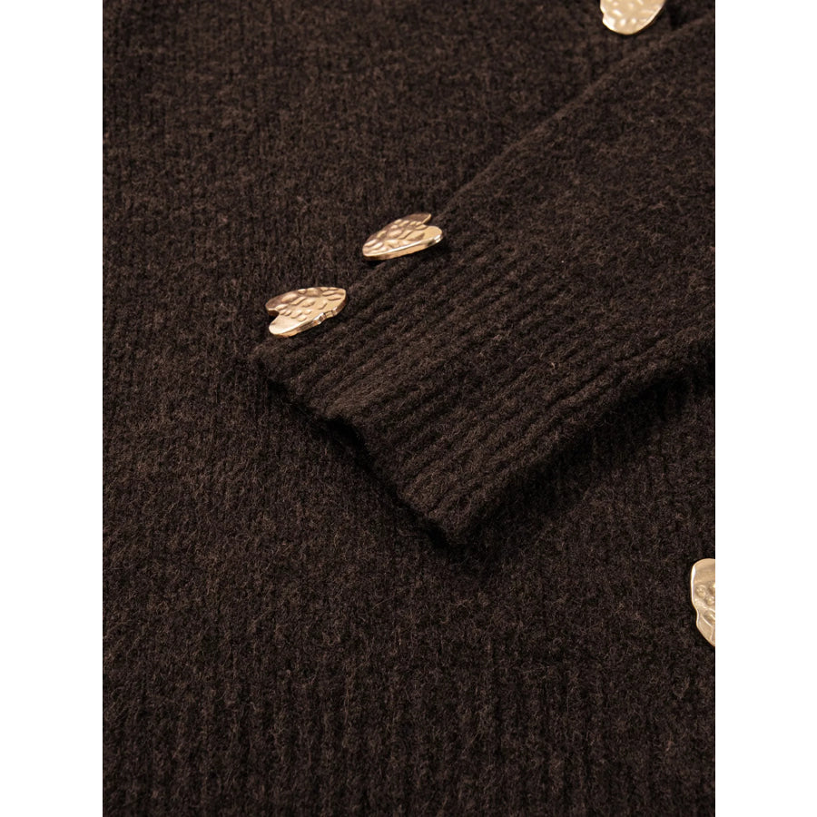 Heart Metal Button V Neck Cardigan Sweater Apparel and Accessories