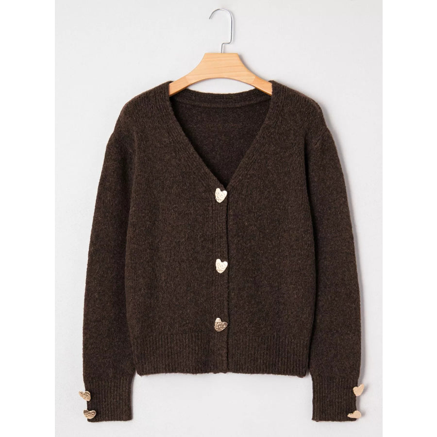 Heart Metal Button V Neck Cardigan Sweater Apparel and Accessories