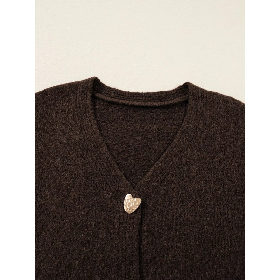 Heart Metal Button V Neck Cardigan Sweater Apparel and Accessories