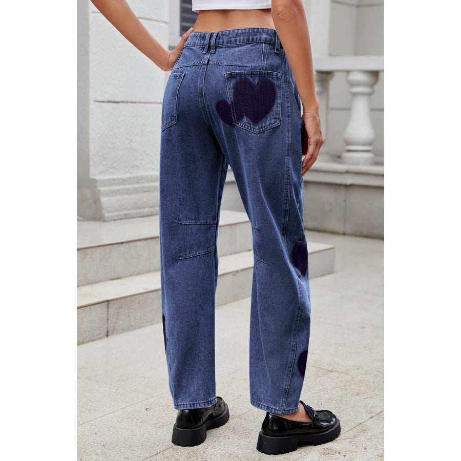 Heart Mid Rise Jeans with Pockets Apparel and Accessories