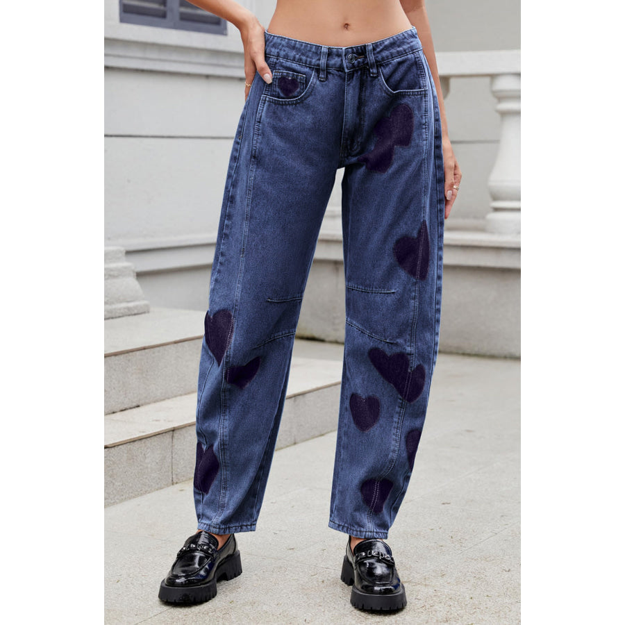 Heart Mid Rise Jeans with Pockets Dark / S Apparel and Accessories