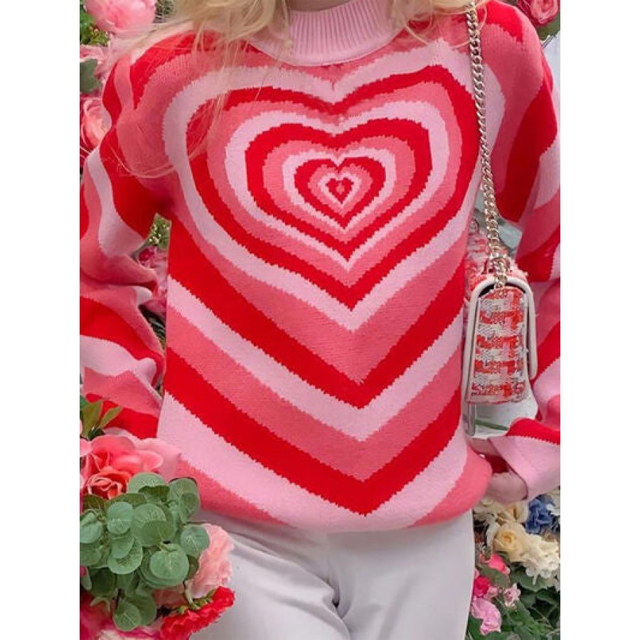 Heart Mock Neck Long Sleeve Sweater Apparel and Accessories