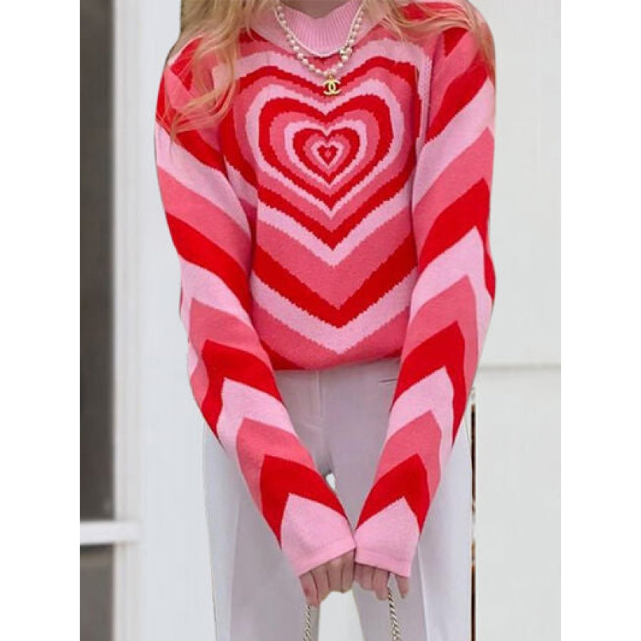 Heart Mock Neck Long Sleeve Sweater Apparel and Accessories