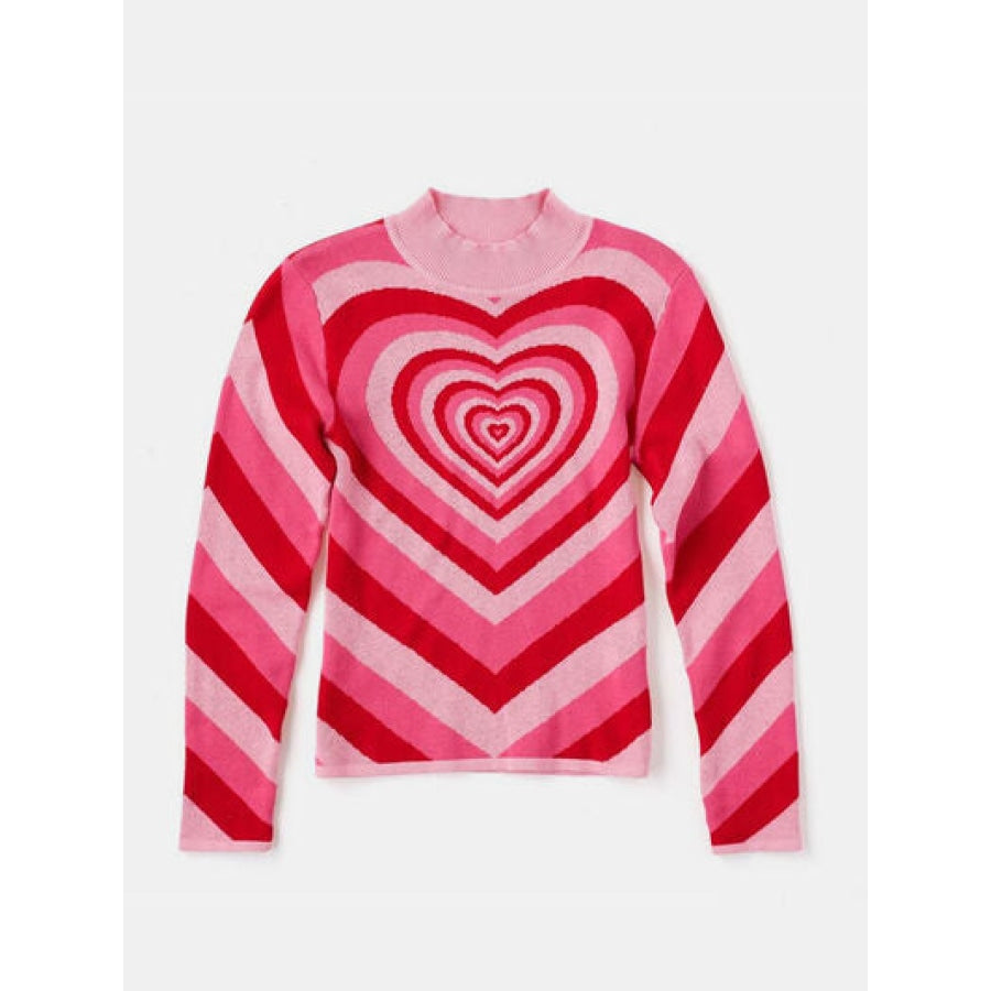 Heart Mock Neck Long Sleeve Sweater Apparel and Accessories