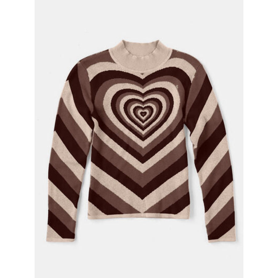 Heart Mock Neck Long Sleeve Sweater Apparel and Accessories