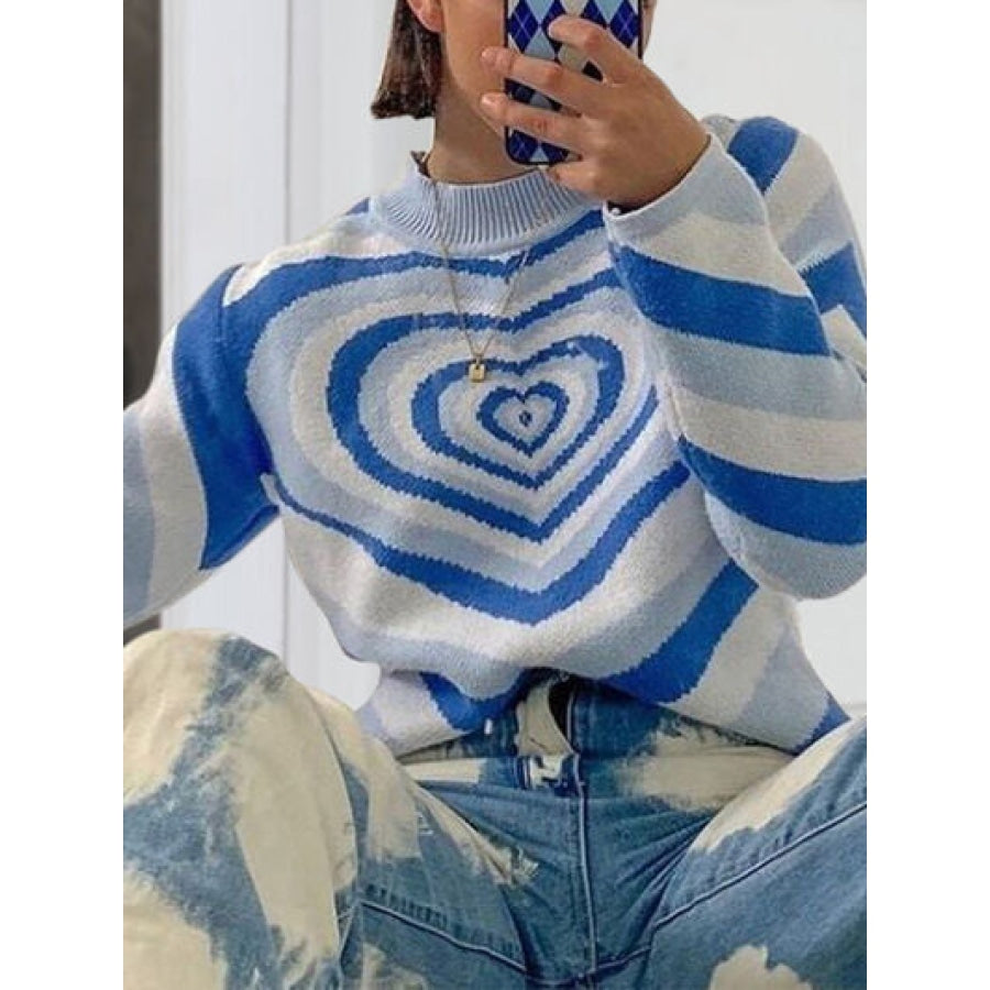 Heart Mock Neck Long Sleeve Sweater Apparel and Accessories