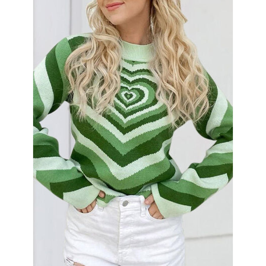 Heart Mock Neck Long Sleeve Sweater Apparel and Accessories