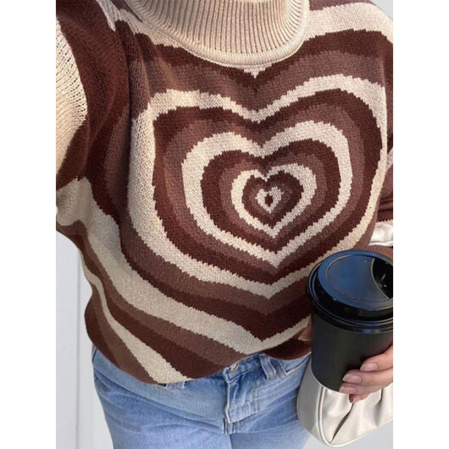 Heart Mock Neck Long Sleeve Sweater Apparel and Accessories