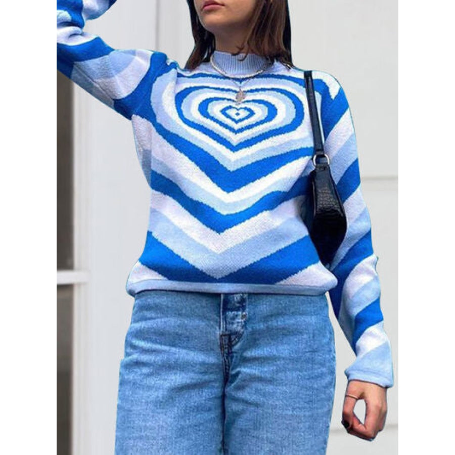 Heart Mock Neck Long Sleeve Sweater Apparel and Accessories