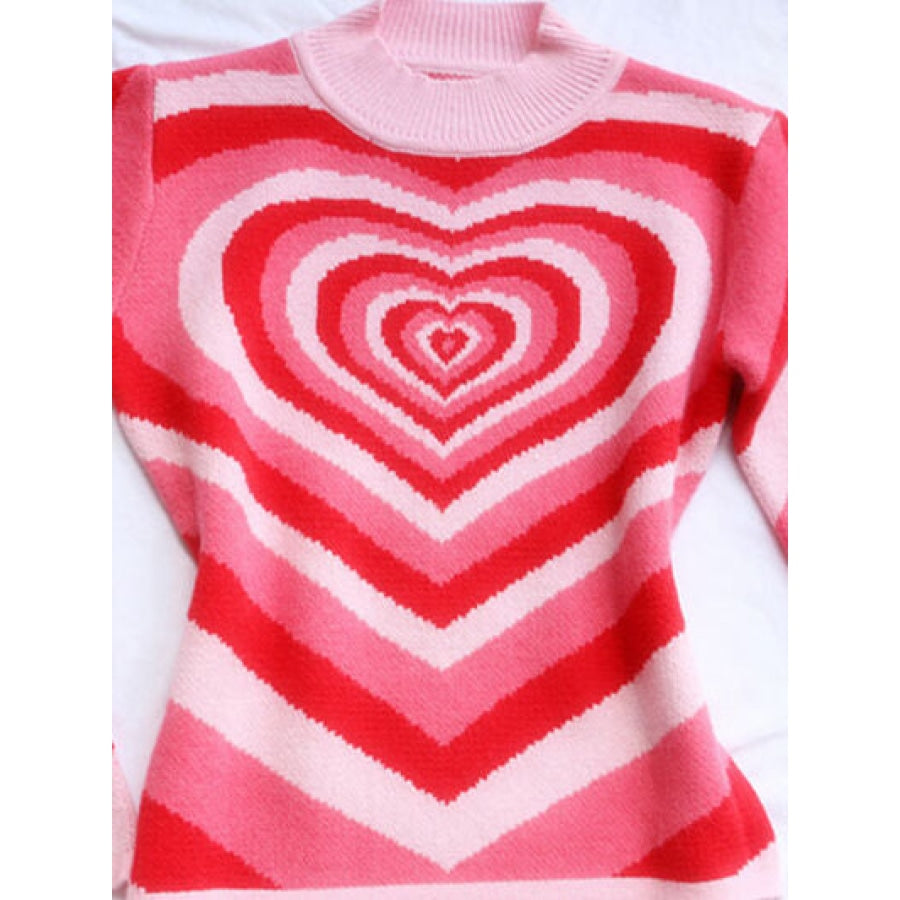 Heart Mock Neck Long Sleeve Sweater Apparel and Accessories