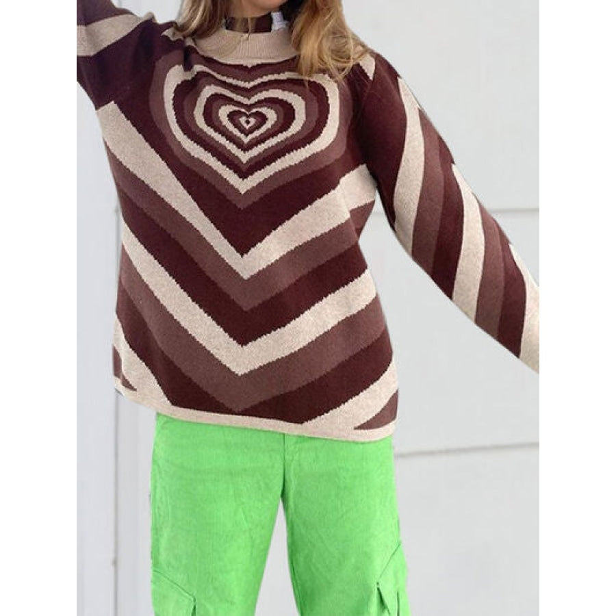 Heart Mock Neck Long Sleeve Sweater Apparel and Accessories