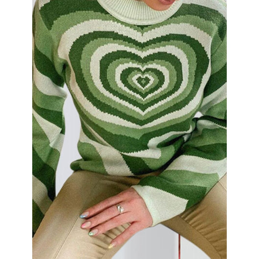 Heart Mock Neck Long Sleeve Sweater Apparel and Accessories