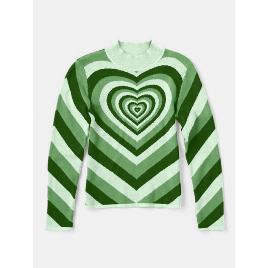 Heart Mock Neck Long Sleeve Sweater Apparel and Accessories