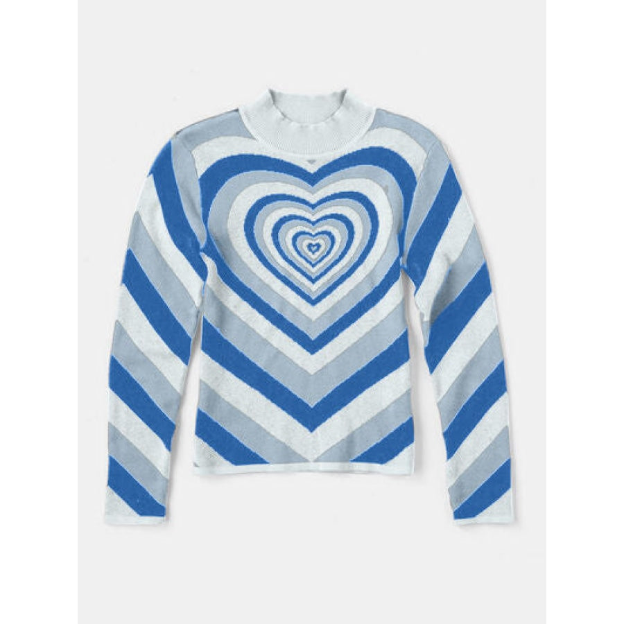 Heart Mock Neck Long Sleeve Sweater Apparel and Accessories