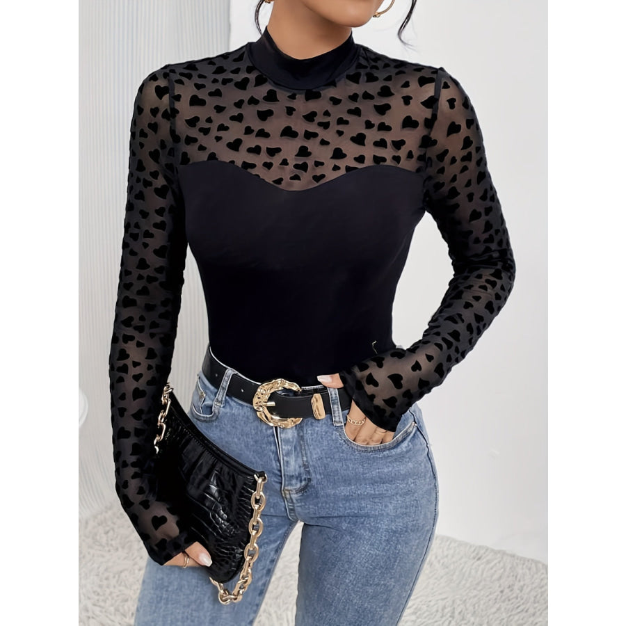 Heart Mock Neck Long Sleeve T-Shirt Apparel and Accessories