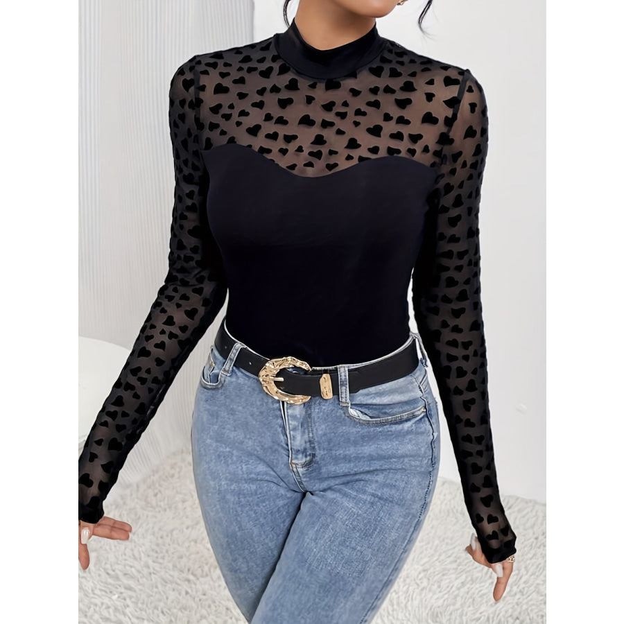 Heart Mock Neck Long Sleeve T-Shirt Apparel and Accessories