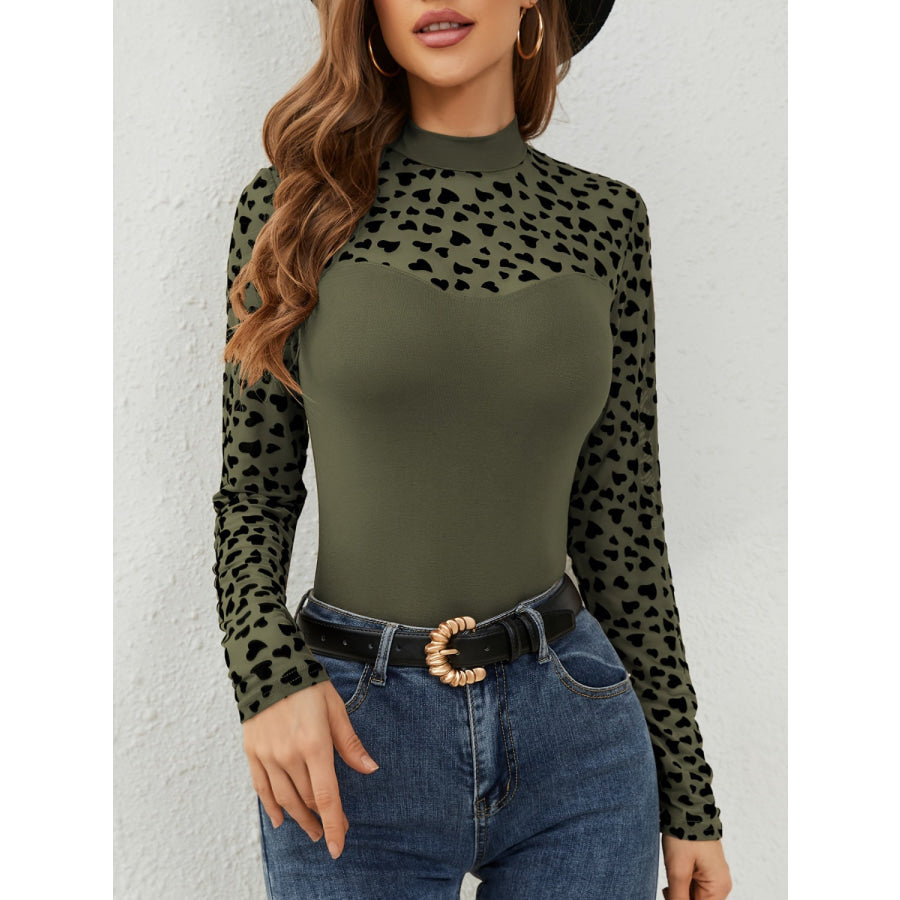 Heart Mock Neck Long Sleeve T-Shirt Apparel and Accessories