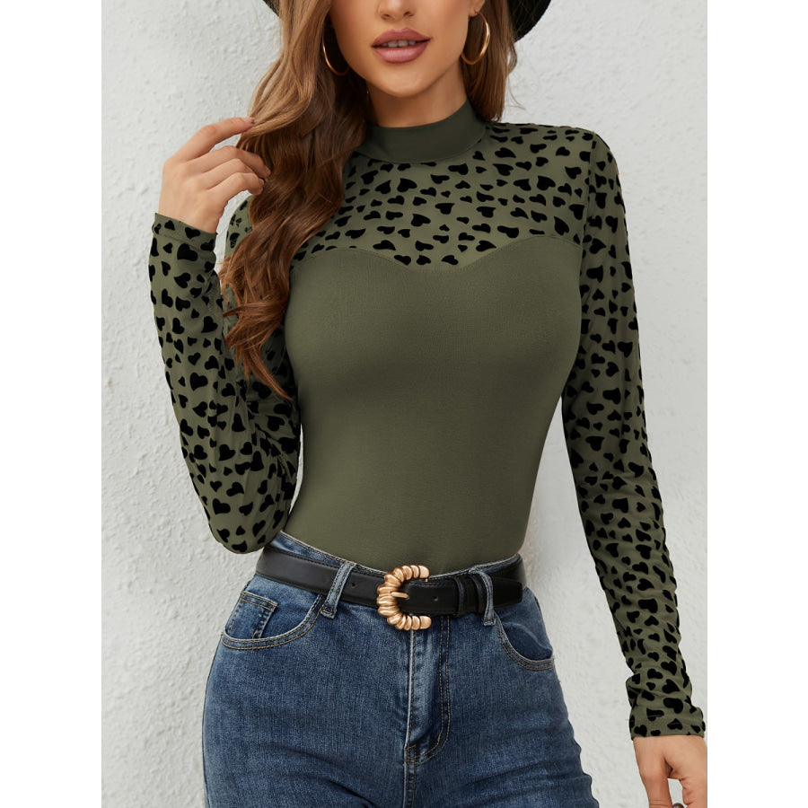 Heart Mock Neck Long Sleeve T-Shirt Apparel and Accessories