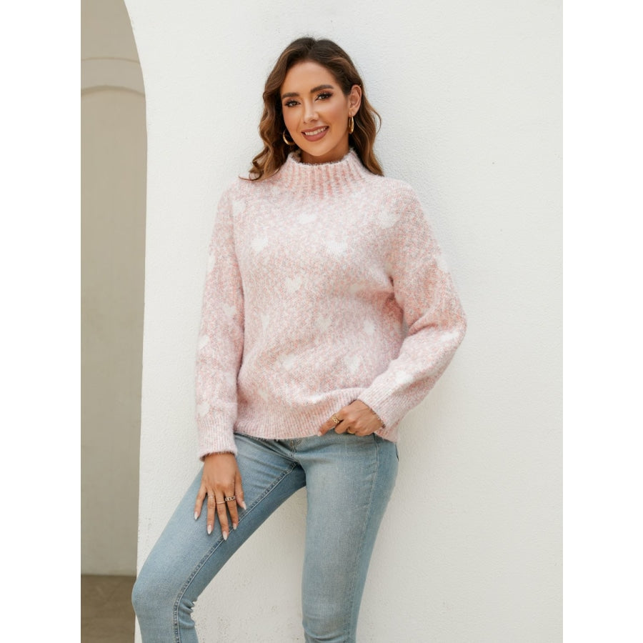 Heart Mock Neck Sweater Dusty Pink / S