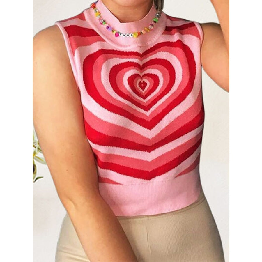 Heart Mock Neck Sweater Vest Carnation Pink / S Apparel and Accessories