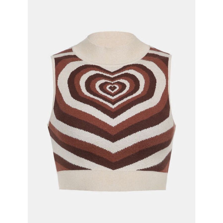 Heart Mock Neck Sweater Vest Chestnut / S Apparel and Accessories