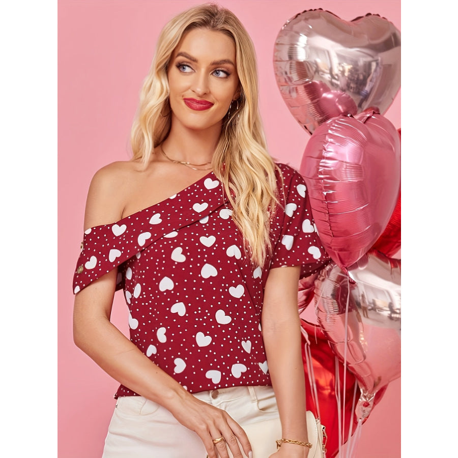 Heart One Shoulder Short Sleeve T-Shirt Apparel and Accessories