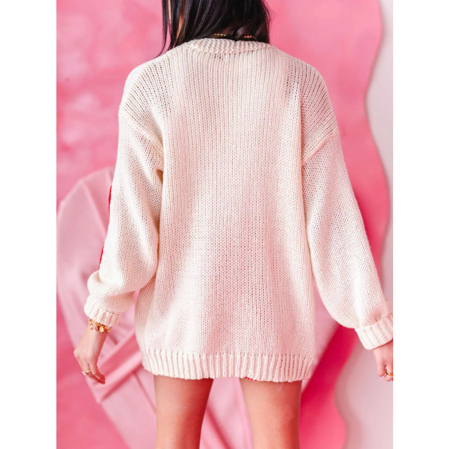 Heart Open Front Dropped Shoulder Cardigan Apparel and Accessories