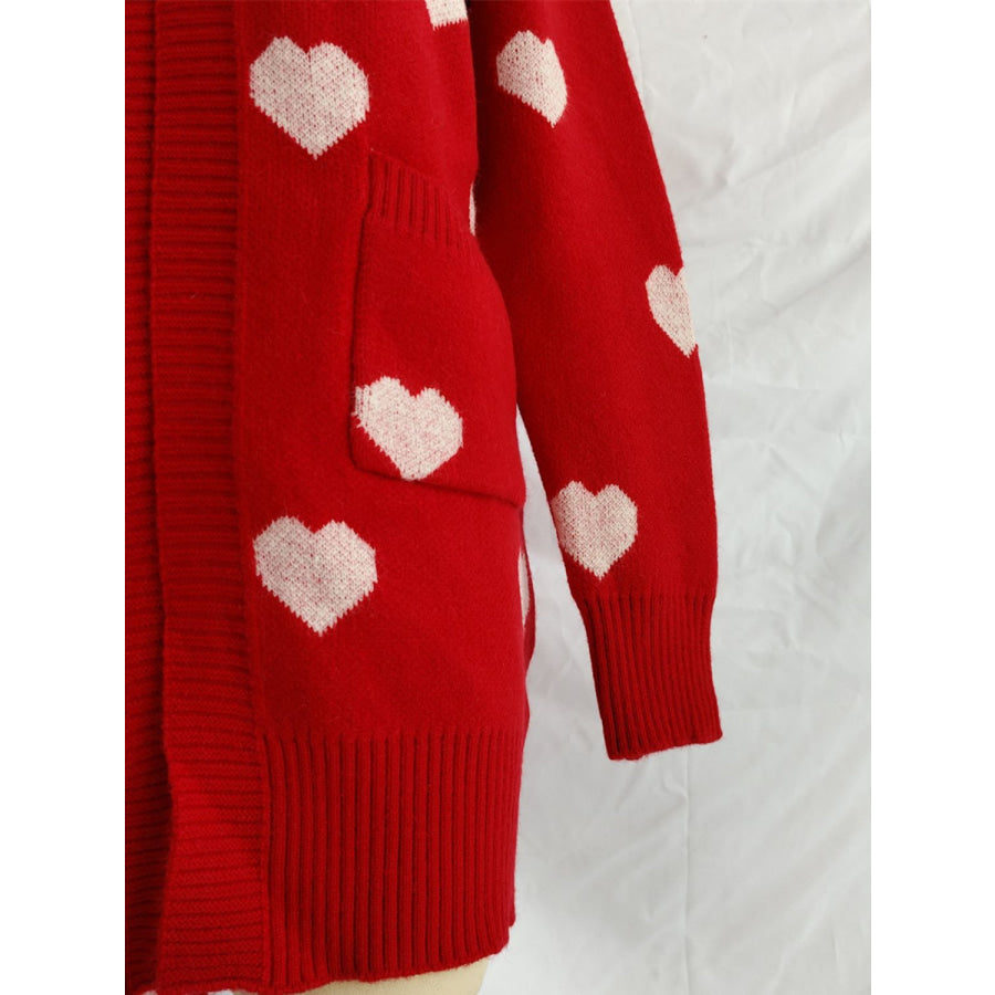 Heart Open Front Long Sleeve Cardigan Apparel and Accessories