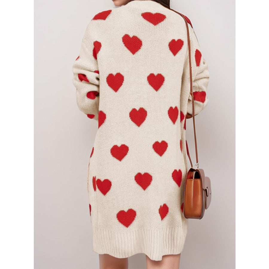 Heart Open Front Long Sleeve Cardigan Apparel and Accessories