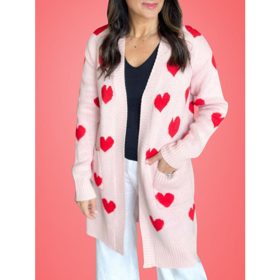 Heart Open Front Long Sleeve Cardigan Apparel and Accessories