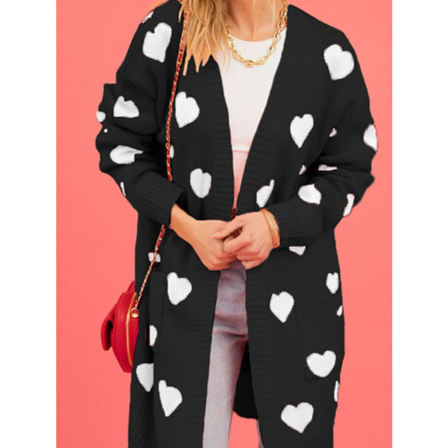 Heart Open Front Long Sleeve Cardigan Apparel and Accessories