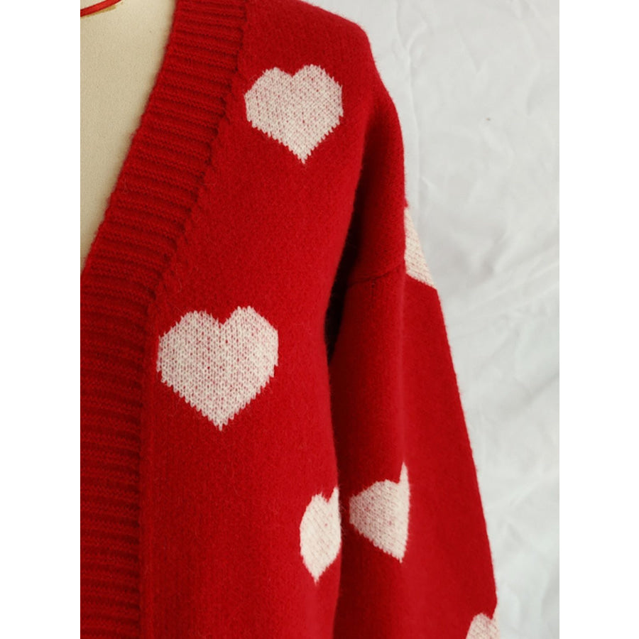 Heart Open Front Long Sleeve Cardigan Apparel and Accessories