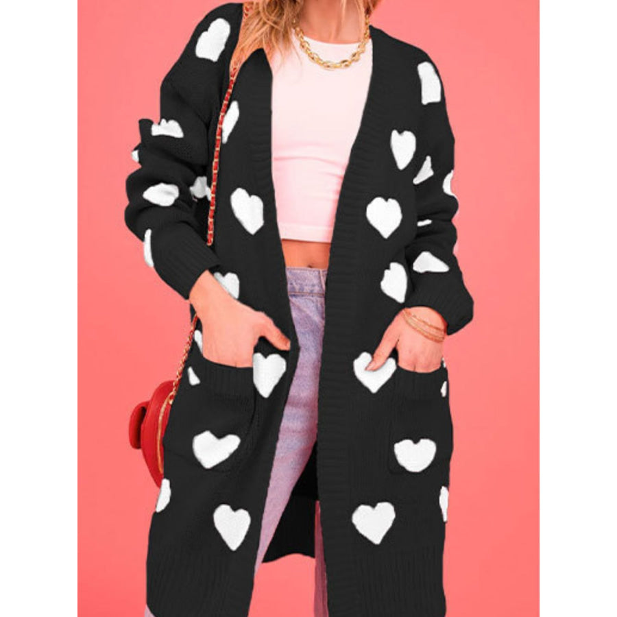 Heart Open Front Long Sleeve Cardigan Apparel and Accessories