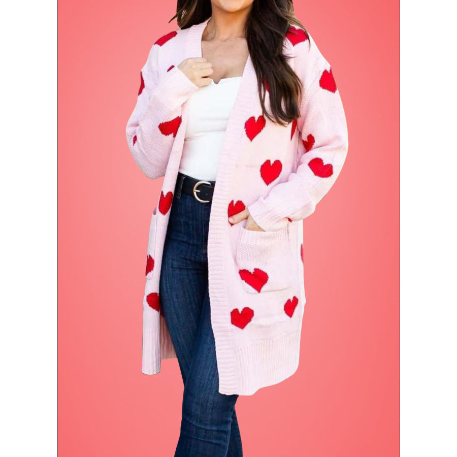 Heart Open Front Long Sleeve Cardigan Apparel and Accessories