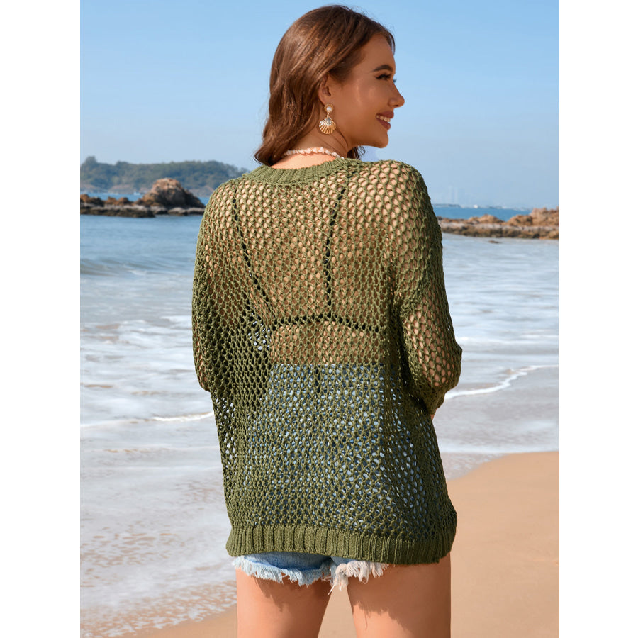 Heart Openwork Long Sleeve Cover - Up Apparel and Accessories