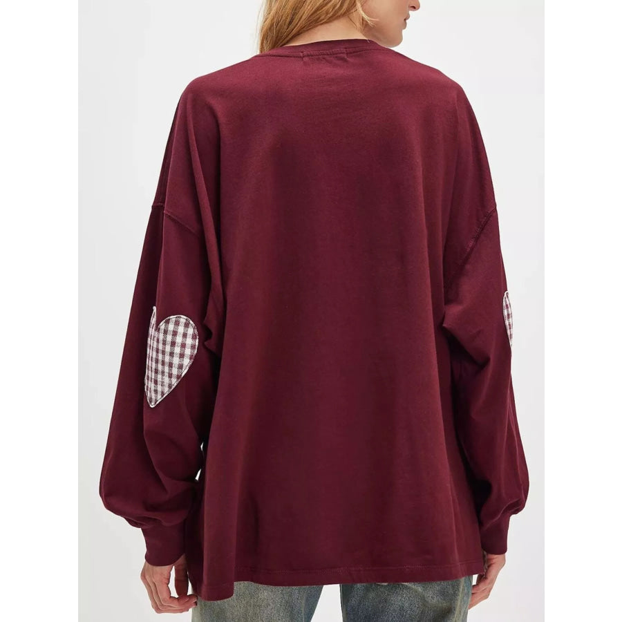Heart Patch Long Sleeve Sweatshirt Apparel and Accessories