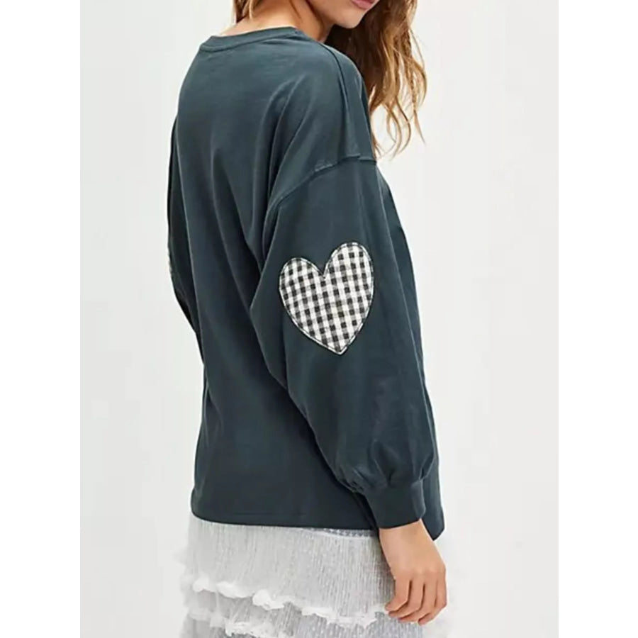 Heart Patch Long Sleeve Sweatshirt Apparel and Accessories